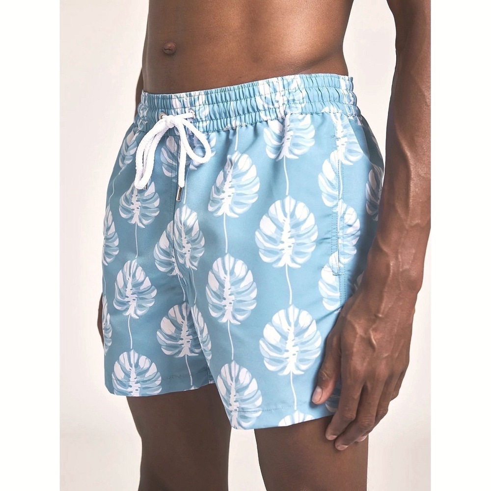 Frescobol Carioca Botanico Leaf Print Swim Shorts 4" Sz L $225 Retro Vacation
